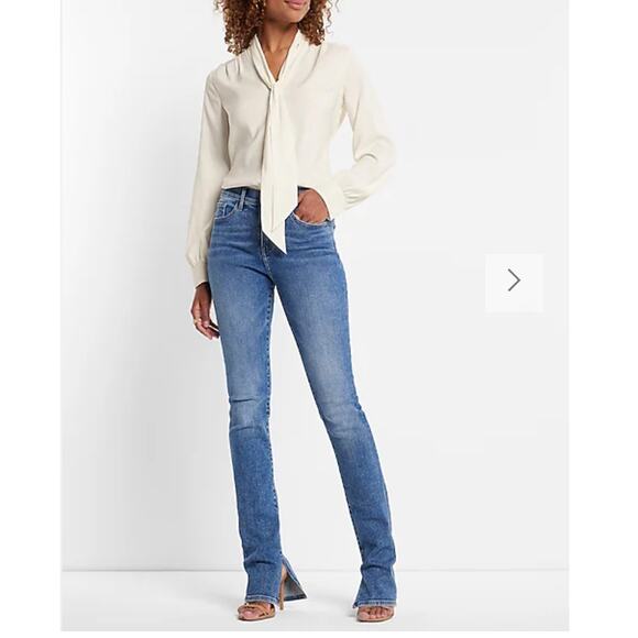 Express | SATIN LONG SLEEVE TIE NECK PORTOFINO SHIRT | Size Medium - Picture 4 of 6